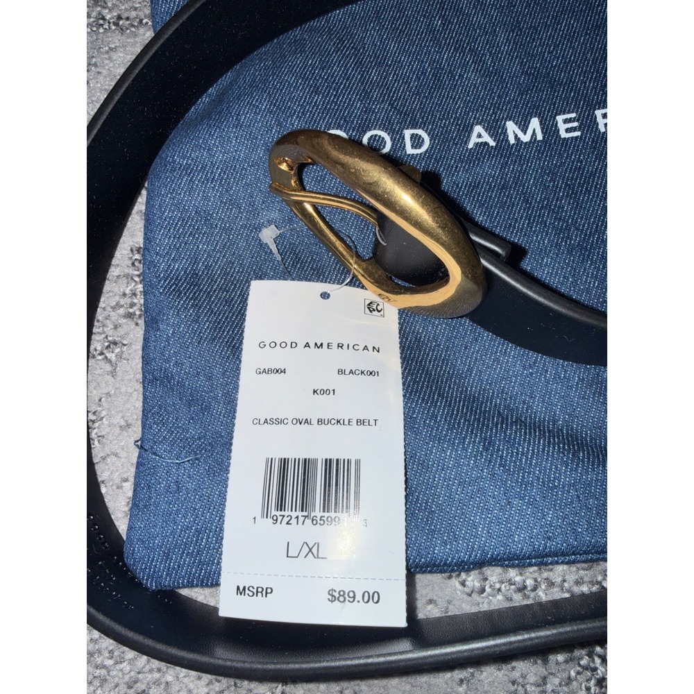 Good American Classic Oval Buckle Belt Black Gold GAB004 L/XL NWT